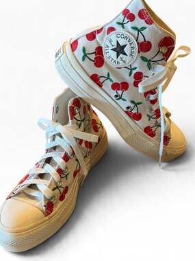 Converse White Cherry Print High Top sneakers Womens Size 8